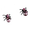 Pink Stone Black Widow Spider Stud Earrings Elegant Lolita Style