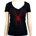 Red Print Black Widow Spider Women's V-neck Shirt