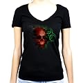 Red Skull Bio Hazard Sign Women's V-neck Shirt