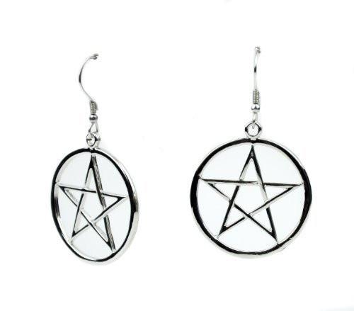 Woven Pentacle Gothic Silver Earrings Witchy