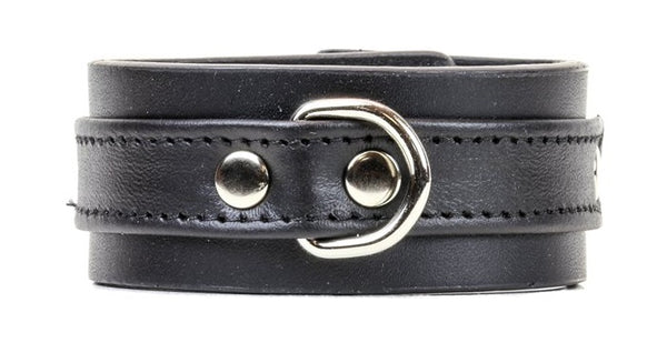 Black on Black Strip w/ D-Ring Leather Wristband Bracelet Cuff 1-1/4" Wide