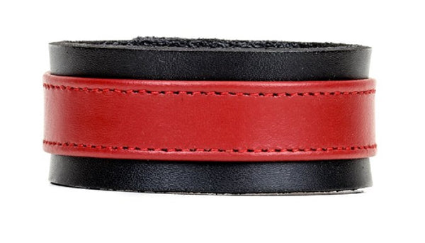 Red on Black Strip Leather Wristband Bracelet Cuff 1-1/4" Wide