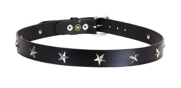 Silver Stars Black Leather Belt 2" Wide