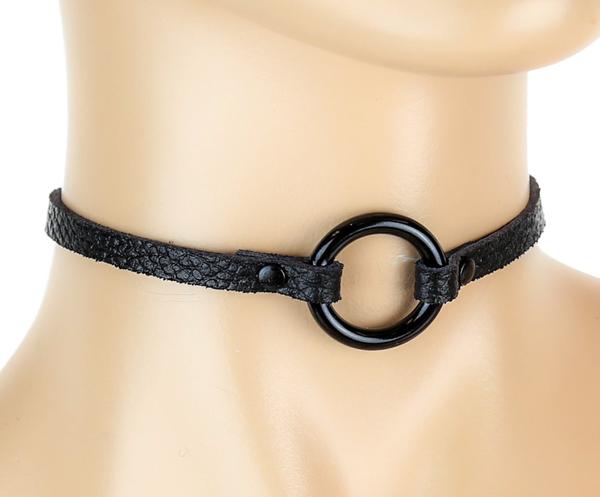 Seductive Black O Ring Thin Leather Choker Gothic Deathrock Collar