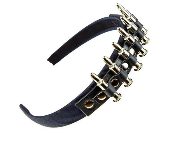 Black Leather Bullet Strappy Headband Hair Hairpiece