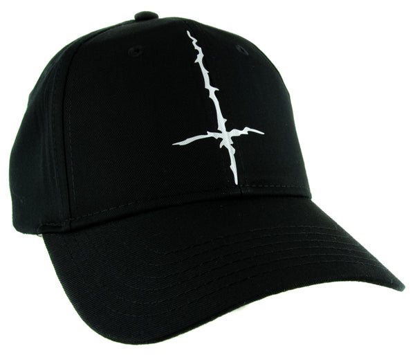 White Inverted Cross Cuff Hat Baseball Cap Black Metal Occult