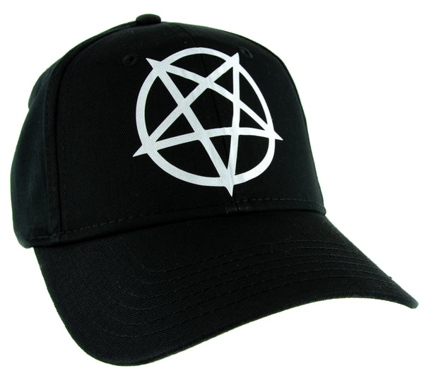 White Inverted Pentagram Hat Baseball Cap Black Metal Occult