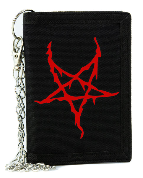 Red Black Metal Style Inverted Pentagram Tri-fold Wallet Occult