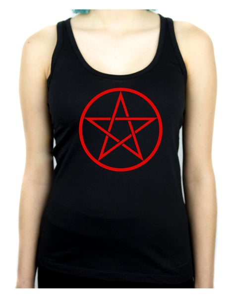 Red Woven Pentacle Racer Back Tank Top Shirt Witchy
