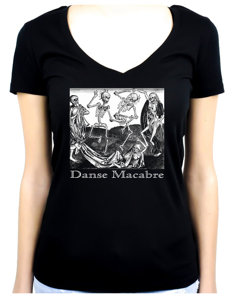 The Dance Of Death Danse Macabre Women's V-Neck Shirt Top Skeletons