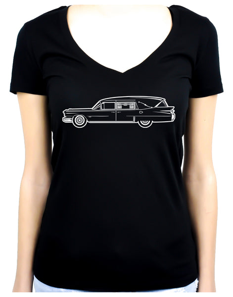 Hearse Funeral Car Women's V-Neck Shirt Top Gothic Clothing